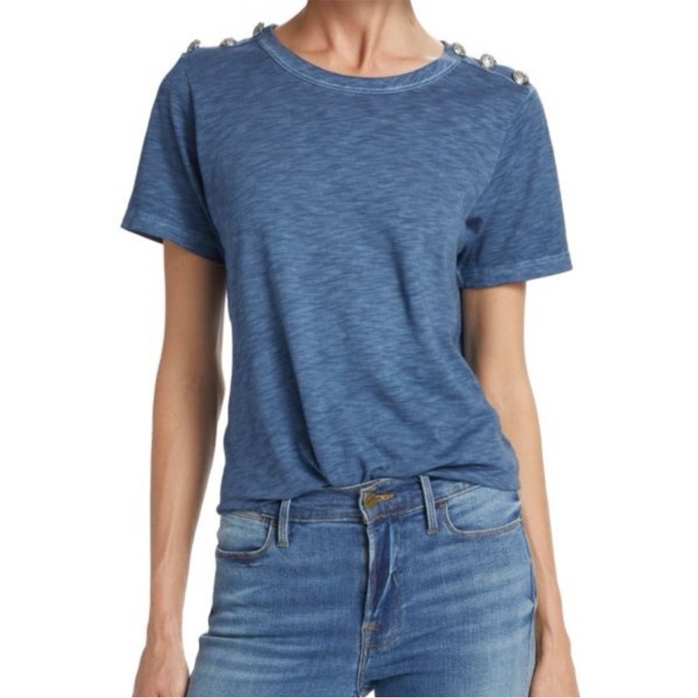 Veronica Beard Carla Epaulette Button Detail T-shirt